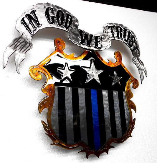 In God We Trust Blue Line Shield